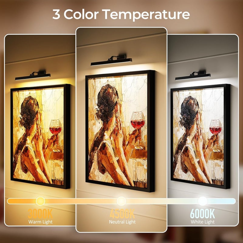 Afyuol Picture Lights for Wall, Battery Operated Picture Light 24in Gallery Light for Paintings CCT Dimmable Recharging Battery Wall Light with Remote Control for Living Room Gallery Dartboard 2PCS - Image 3